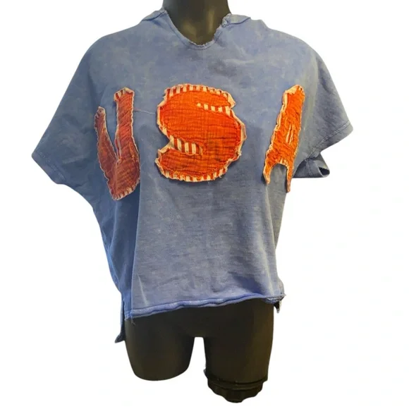 Authentic Mineral Washed Solid USA Patched Knit Top - Blue - Picture 3 of 7